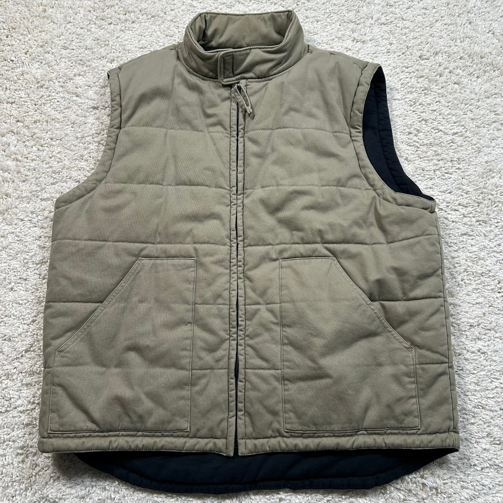 Vintage Old Navy Puffer Vest Large Brown Canvas Quilted Mock Neck Full Zip Y2K